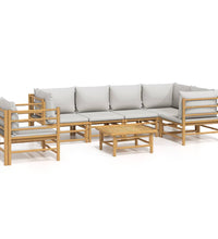 7-tlg. Garten-Lounge-Set mit Hellgrauen Kissen Bambus