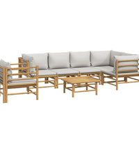7-tlg. Garten-Lounge-Set mit Hellgrauen Kissen Bambus