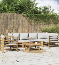 7-tlg. Garten-Lounge-Set mit Hellgrauen Kissen Bambus