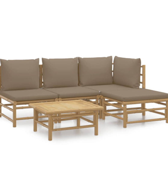 5-tlg. Garten-Lounge-Set mit Kissen Taupe Bambus