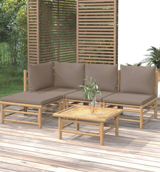 5-tlg. Garten-Lounge-Set mit Kissen Taupe Bambus