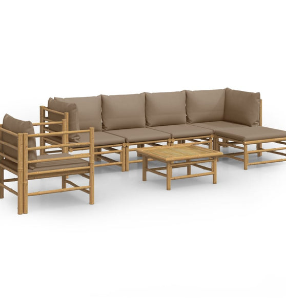 7-tlg. Garten-Lounge-Set mit Taupe Kissen Bambus