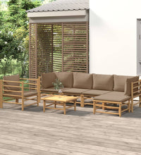 7-tlg. Garten-Lounge-Set mit Taupe Kissen Bambus