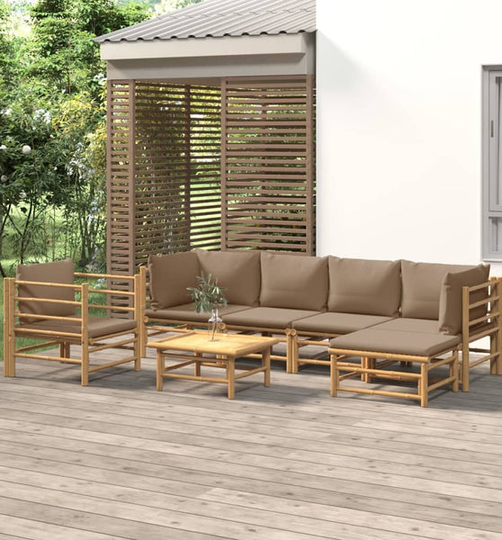 7-tlg. Garten-Lounge-Set mit Taupe Kissen Bambus