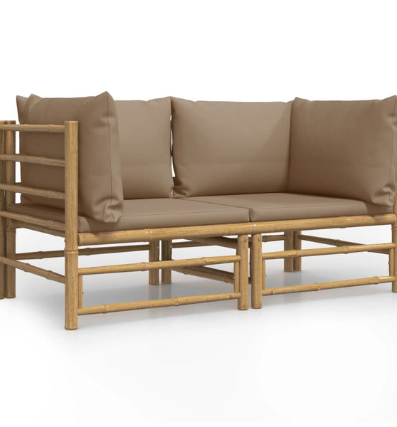 Garten-Ecksofas mit Taupe Kissen 2 Stk. Bambus