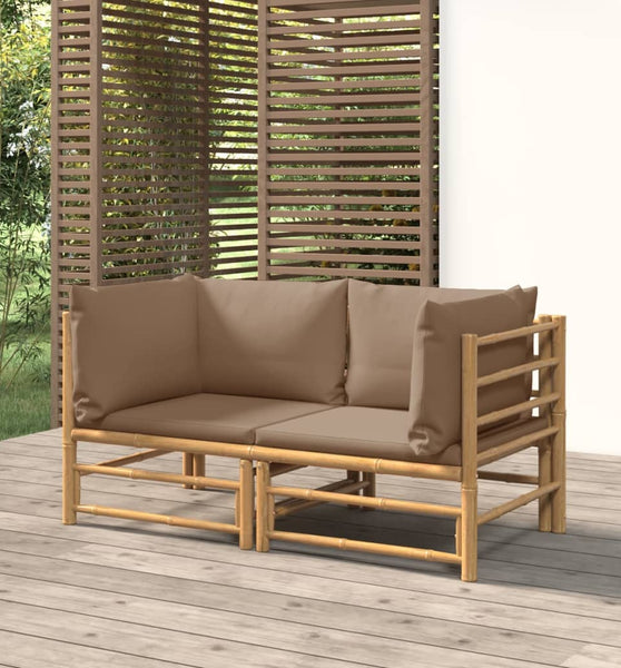 Garten-Ecksofas mit Taupe Kissen 2 Stk. Bambus