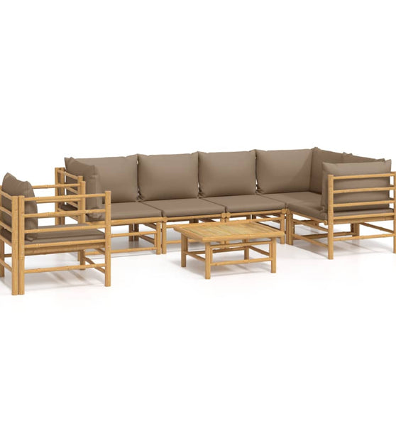 7-tlg. Garten-Lounge-Set mit Taupe Kissen Bambus