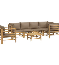 7-tlg. Garten-Lounge-Set mit Taupe Kissen Bambus