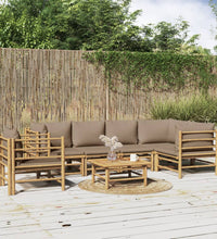 7-tlg. Garten-Lounge-Set mit Taupe Kissen Bambus