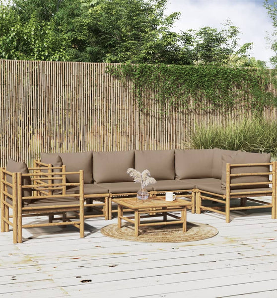 7-tlg. Garten-Lounge-Set mit Taupe Kissen Bambus