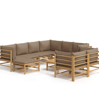 10-tlg. Garten-Lounge-Set mit Kissen Taupe Bambus