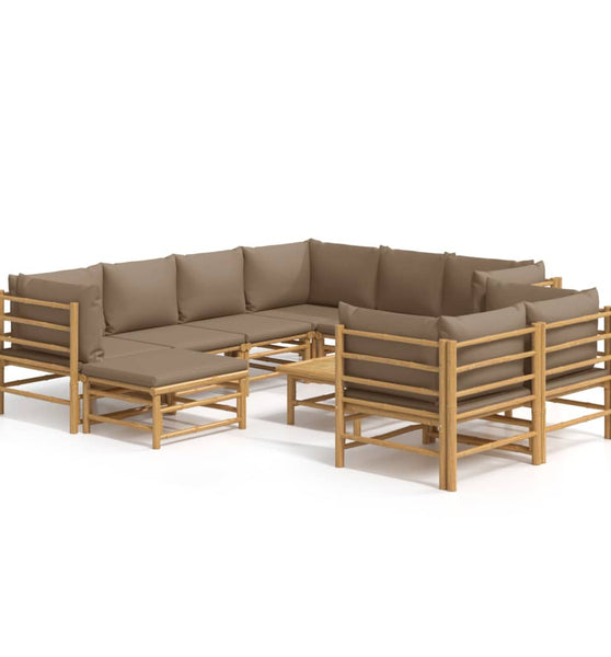 10-tlg. Garten-Lounge-Set mit Kissen Taupe Bambus