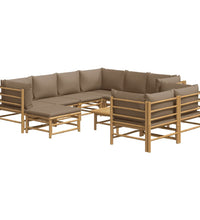 10-tlg. Garten-Lounge-Set mit Kissen Taupe Bambus