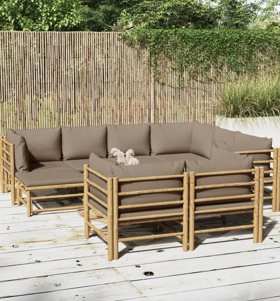 10-tlg. Garten-Lounge-Set mit Kissen Taupe Bambus