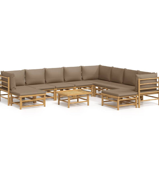 11-tlg. Garten-Lounge-Set mit Kissen Taupe Bambus