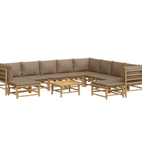 11-tlg. Garten-Lounge-Set mit Kissen Taupe Bambus