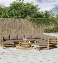 11-tlg. Garten-Lounge-Set mit Kissen Taupe Bambus