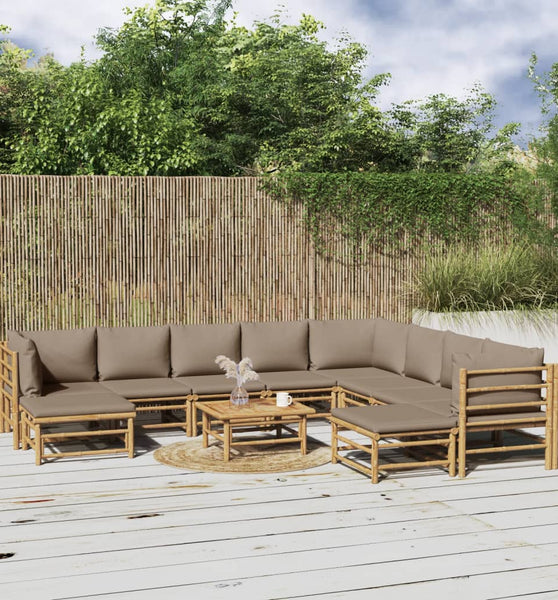 11-tlg. Garten-Lounge-Set mit Kissen Taupe Bambus