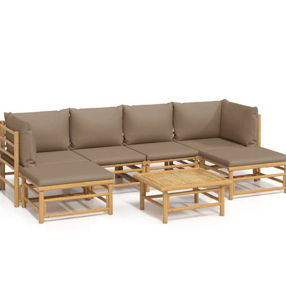 7-tlg. Garten-Lounge-Set mit Taupe Kissen Bambus
