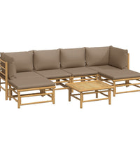 7-tlg. Garten-Lounge-Set mit Taupe Kissen Bambus