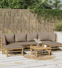 7-tlg. Garten-Lounge-Set mit Taupe Kissen Bambus