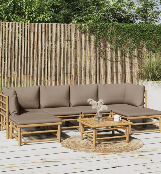 7-tlg. Garten-Lounge-Set mit Taupe Kissen Bambus