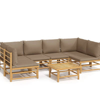 7-tlg. Garten-Lounge-Set mit Taupe Kissen Bambus