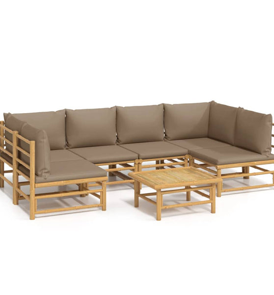 7-tlg. Garten-Lounge-Set mit Taupe Kissen Bambus