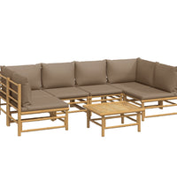 7-tlg. Garten-Lounge-Set mit Taupe Kissen Bambus