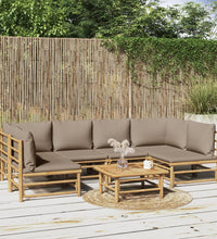 7-tlg. Garten-Lounge-Set mit Taupe Kissen Bambus