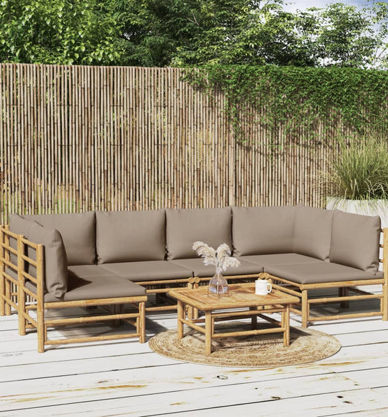 7-tlg. Garten-Lounge-Set mit Taupe Kissen Bambus