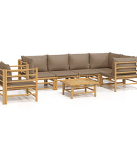 7-tlg. Garten-Lounge-Set mit Taupe Kissen Bambus
