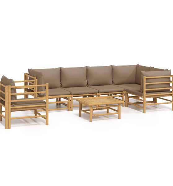 7-tlg. Garten-Lounge-Set mit Taupe Kissen Bambus