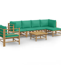 7-tlg. Garten-Lounge-Set mit Grünen Kissen Bambus