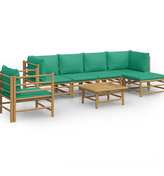 7-tlg. Garten-Lounge-Set mit Grünen Kissen Bambus
