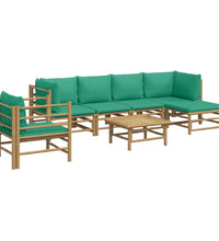 7-tlg. Garten-Lounge-Set mit Grünen Kissen Bambus