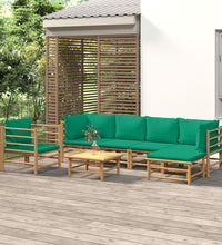 7-tlg. Garten-Lounge-Set mit Grünen Kissen Bambus