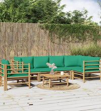 7-tlg. Garten-Lounge-Set mit Grünen Kissen Bambus