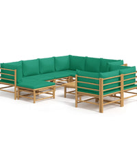 10-tlg. Garten-Lounge-Set mit Grünen Kissen Bambus