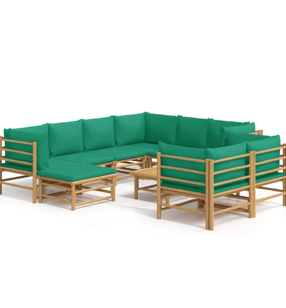10-tlg. Garten-Lounge-Set mit Grünen Kissen Bambus