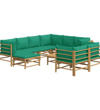 10-tlg. Garten-Lounge-Set mit Grünen Kissen Bambus
