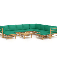 11-tlg. Garten-Lounge-Set mit Grünen Kissen Bambus