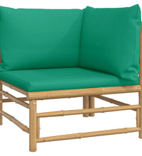 11-tlg. Garten-Lounge-Set mit Grünen Kissen Bambus