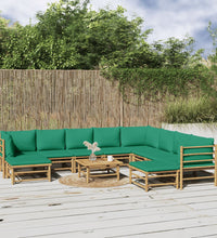 11-tlg. Garten-Lounge-Set mit Grünen Kissen Bambus