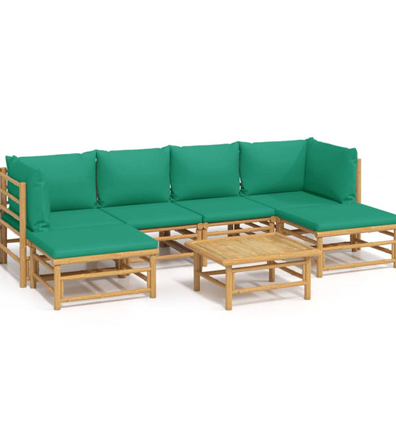 7-tlg. Garten-Lounge-Set mit Grünen Kissen Bambus