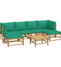 7-tlg. Garten-Lounge-Set mit Grünen Kissen Bambus