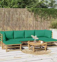 7-tlg. Garten-Lounge-Set mit Grünen Kissen Bambus