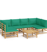 7-tlg. Garten-Lounge-Set mit Grünen Kissen Bambus