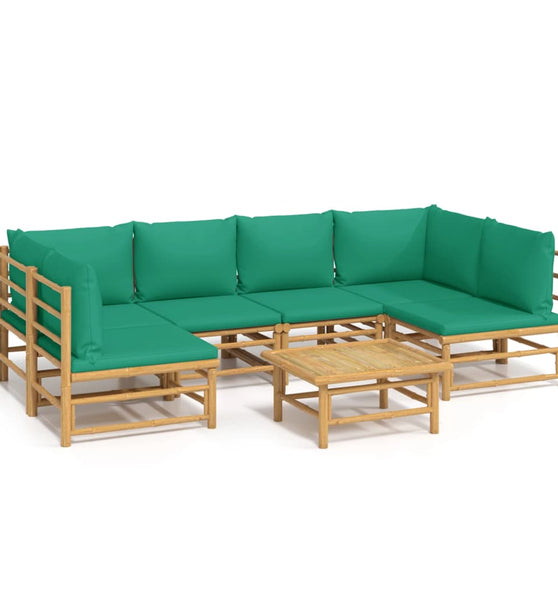 7-tlg. Garten-Lounge-Set mit Grünen Kissen Bambus