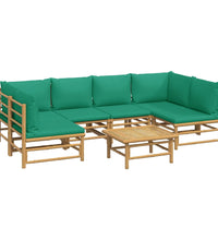 7-tlg. Garten-Lounge-Set mit Grünen Kissen Bambus
